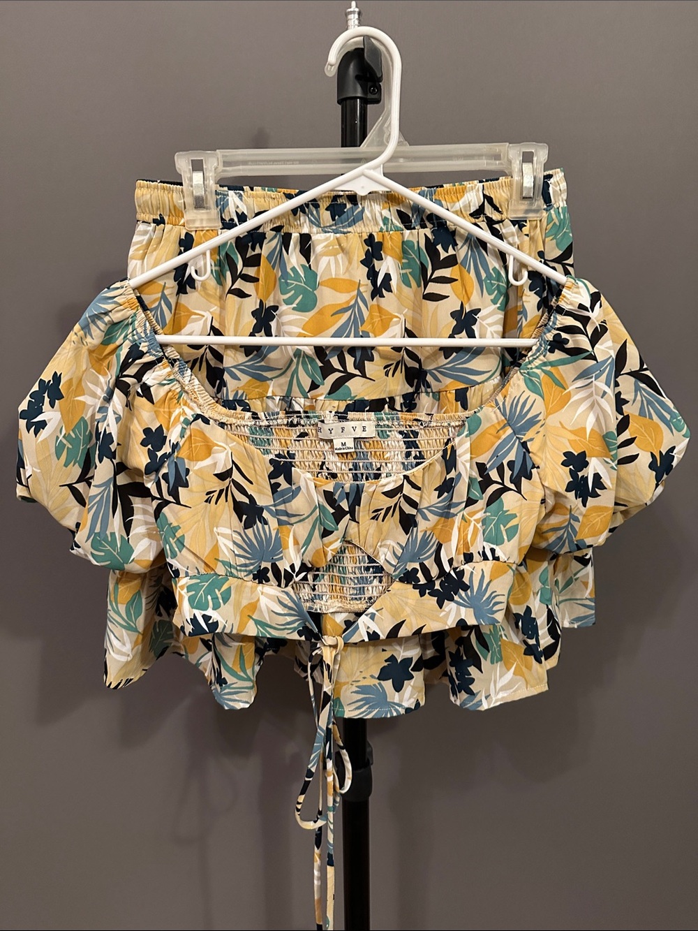 HYFVE Yellow Floral Smocked Off-Shoulder Crop Top & Skirt Set